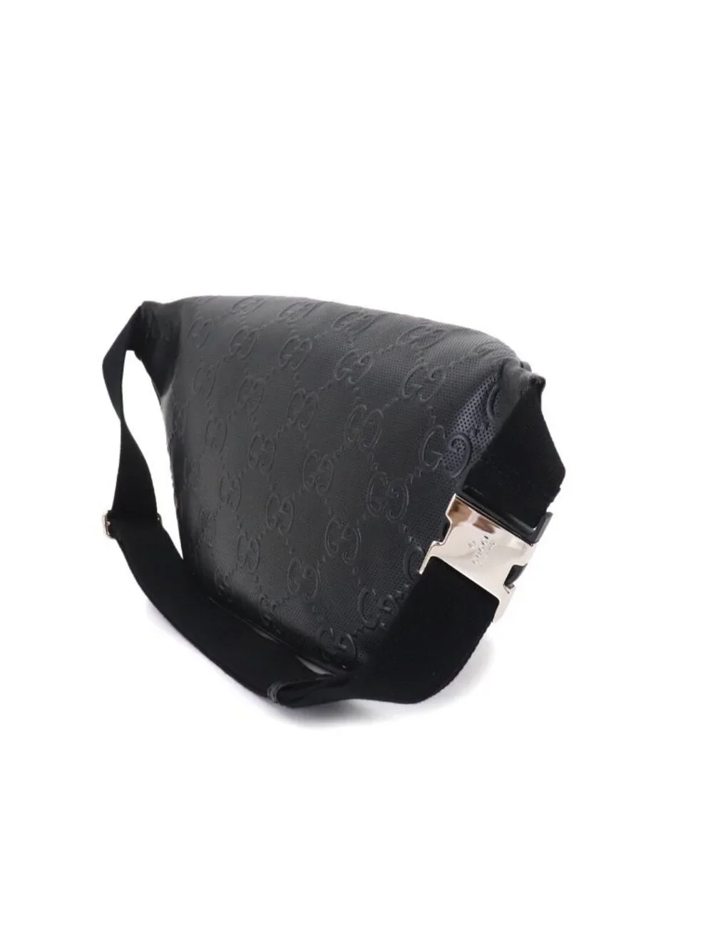 Gucci GG Embossed Belt Bag Leather Black Silver